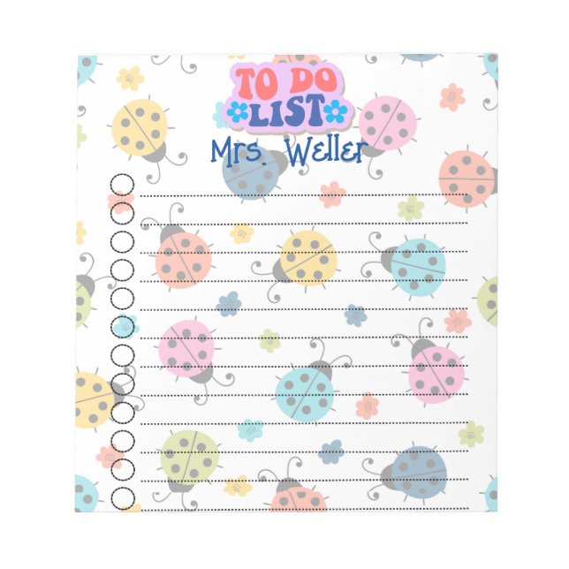 Personlig Blue, Rosa, Lila Ladybug to do List Anteckningsblock (Framsida)