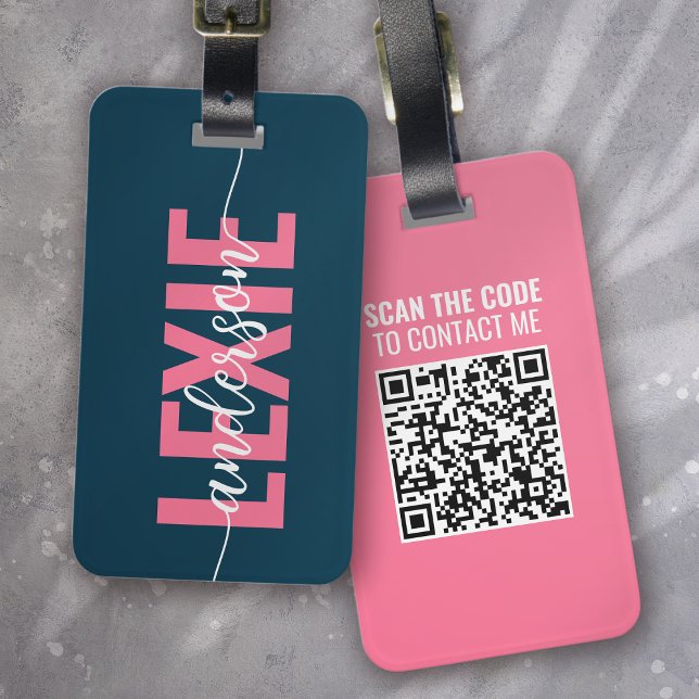 Personlig Blue Rosa Monogram QR-kod Bagagebricka (Skapare uppladdad)