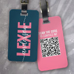 Personlig Blue Rosa Monogram QR-kod Bagagebricka<br><div class="desc">Lyft upp ditt bagage med den här personligen som är perfekt för resenärer</div>