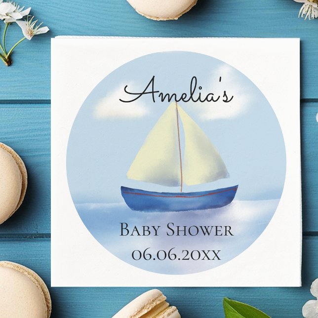 Personlig Blue Sailboat Baby Shower Pappersservett (Skapare uppladdad)