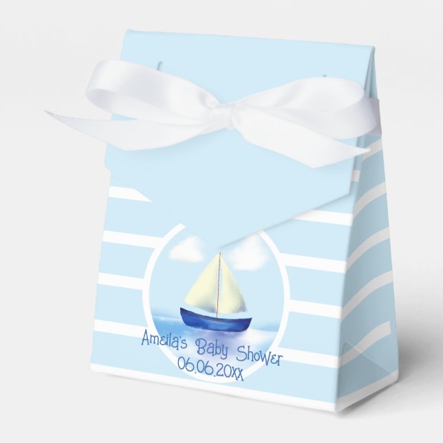 Personlig Blue Sailboat Baby Shower Presentaskar (Framsidan Sidan)