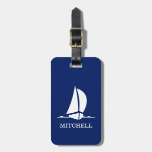 Personlig Blue Sailboat Bagagebricka