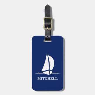 Personlig Blue Sailboat Bagagebricka