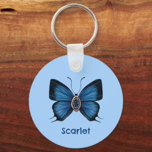 Personlig Blue Sapphire Butterfly Gemstone Nyckelring