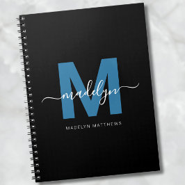 Personlig Blue Script Namn Initial Monogram Anteckningsbok