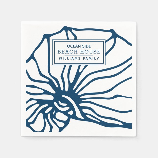 Personlig Blue Seashell Mönster - Beach House Pappersservett (Framsidan)
