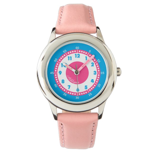 Personlig Blue & Shock rosa Girls Education Armbandsur (Framsida)