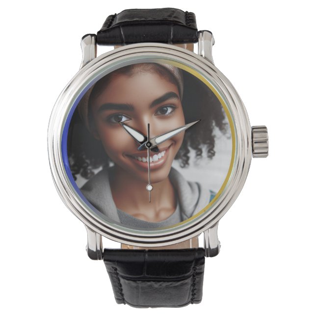 Personlig Blue Silver, Guld Färg Gräns Photo Armbandsur (Framsida)