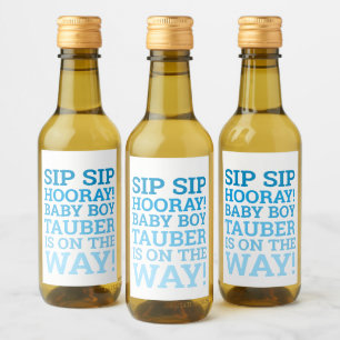 Personlig Blue Sip Sip Hooray Pojke Shower Vinetikett