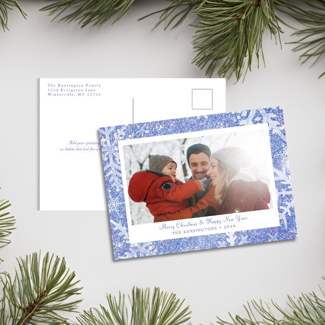 Personlig Blue Snowflake-julkort Helg Vykort (Personalized Blue Snowflake Christmas Card)