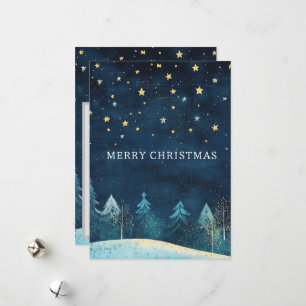 Personlig Blue Snowy Night Himmel jul Julkort