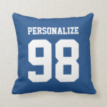 Personlig Blue sport jersey number dekorativ kudde<br><div class="desc">Personligens blå sportjargong dekorativ kudde. Anpassadets bakgrund färg. För manar kvinnor och barn. Skapa ditt eget med skolteam namn eller offert för baseboll,  basket,  volleyball,  ishockey,  softball,  fotboll,  fotbollsspelare osv. Dubbla sided design. Coolans presentidé för tonåring pojke.</div>