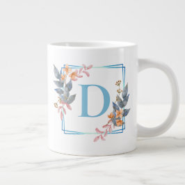 Personlig Blue Square Flower Gräns Monogram Jumbo Mugg