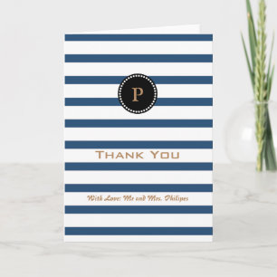 Personlig Blue Stripe Monogram Tack Kort