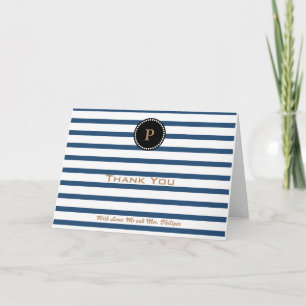 Personlig Blue Stripe Monogram Tack Kort