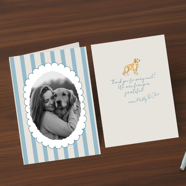 Personlig Blue Stripe Photo Golden Retriever Tack Kort (Send many thanks with a personalized touch! )