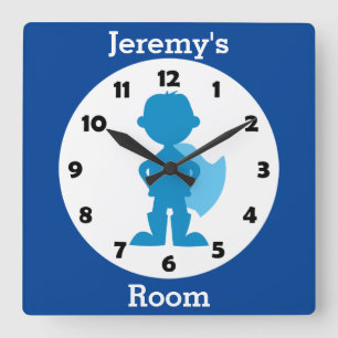 Personlig Blue SuperBoy Kids Room Fyrkantig Klocka