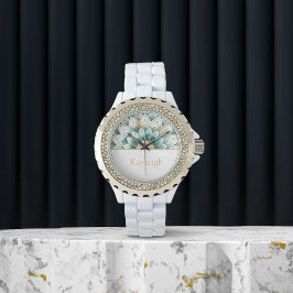 Personlig Blue Teal Guld Blommigt Watch Armbandsur