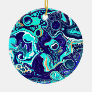 Personlig Blue Teal Ocean Swirls Fluid Art Julgransprydnad Keramik