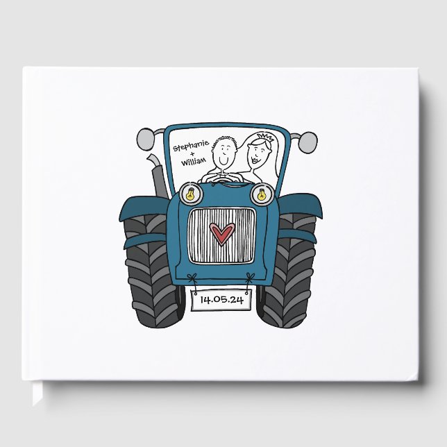 Personlig Blue Tractor Land Farm Bröllop Gästböcker (Framsida)