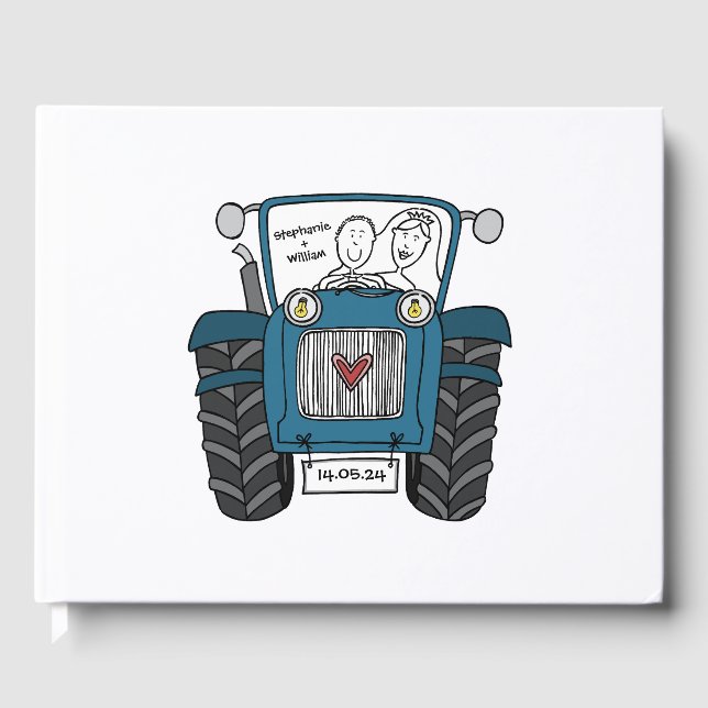 Personlig Blue Tractor Land Farm Bröllop Gästböcker (Framsida)
