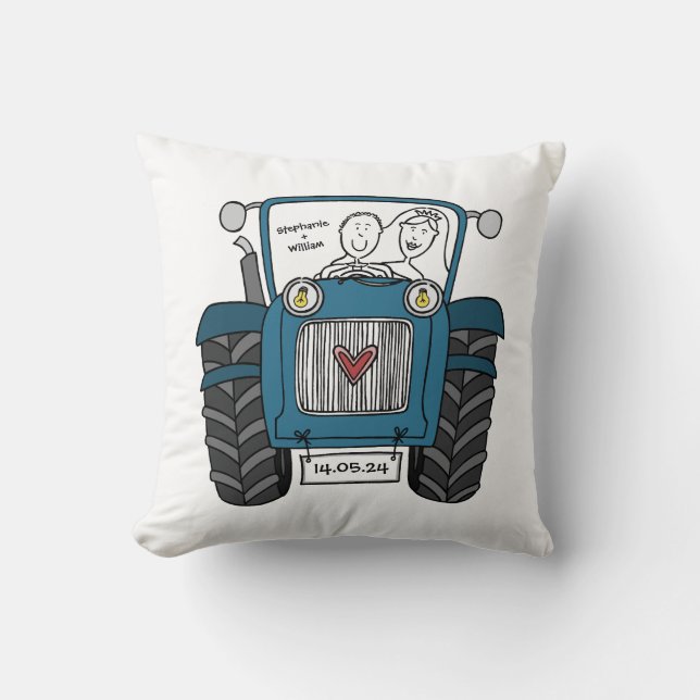 Personlig Blue Tractor Land Farm Bröllop Kudde (Framsida)