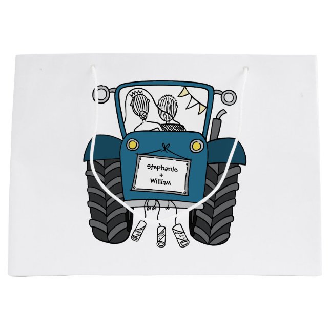 Personlig Blue Tractor Landsbyggsbröllop Gift Bag (Framsidan)