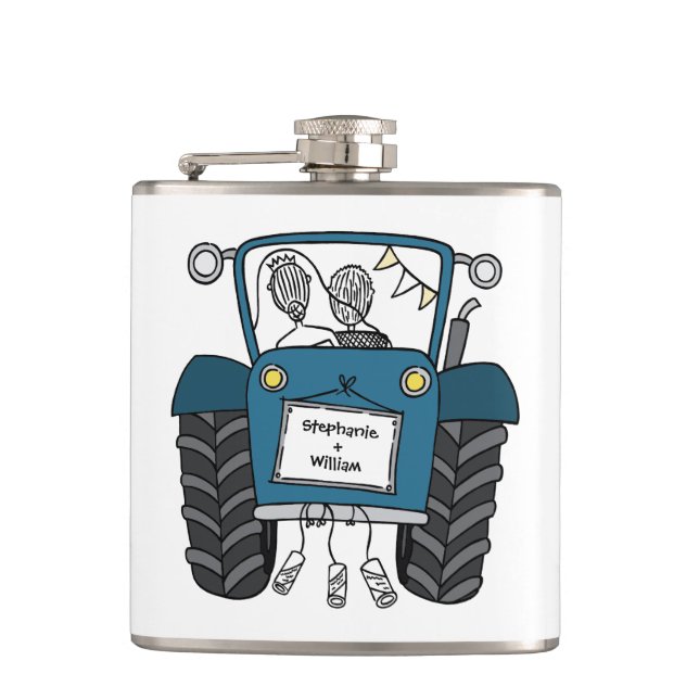 Personlig Blue Tractor Landsbyggsbröllop Gift Fickplunta (Framsidan)