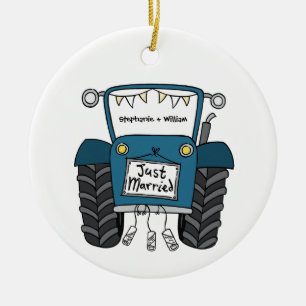 Personlig Blue Tractor Landsbyggsbröllop Gift Julgransprydnad Keramik