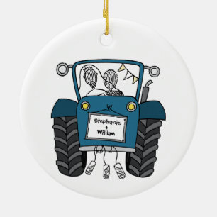 Personlig Blue Tractor Landsbyggsbröllop Gift Julgransprydnad Keramik