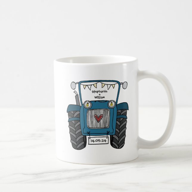 Personlig Blue Tractor Landsbyggsbröllop Gift Kaffemugg (Höger)