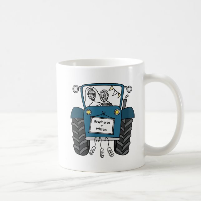 Personlig Blue Tractor Landsbyggsbröllop Gift Kaffemugg (Höger)