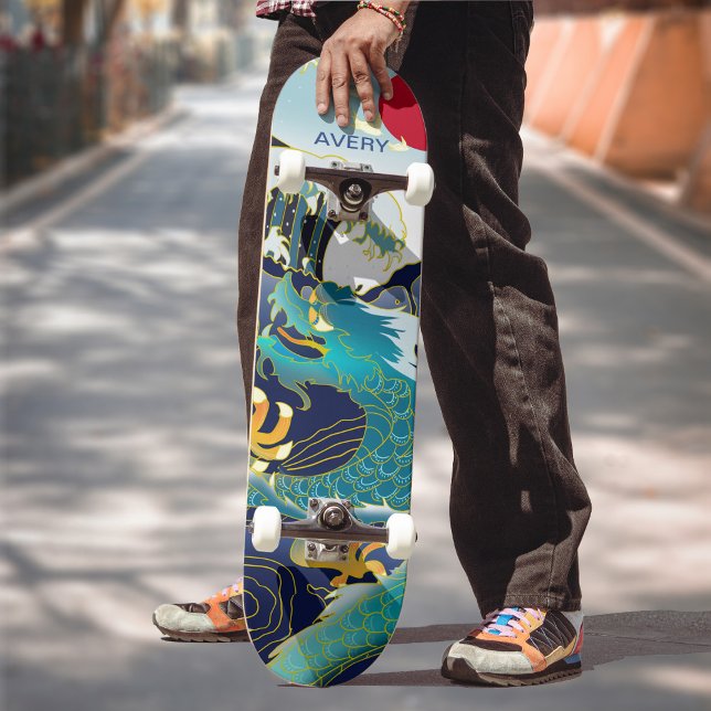 Personlig Blue Vinkarare Grönt Dragon Red Sol Skat Mini Skateboard Bräda 18,5 Cm (Skapare uppladdad)