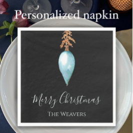 Personlig Blue Watercolor Bauble jul Pappersservett