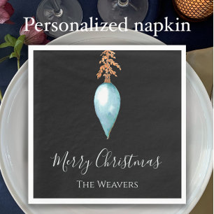 Personlig Blue Watercolor Bauble jul Pappersservett