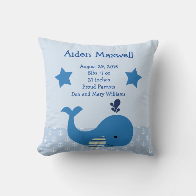 Personlig Blue Whale Nautical Pillow Kudde (Framsida)