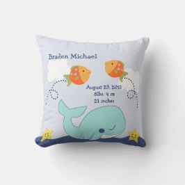 Personlig Blue Whale och Fish Pillow Keepsak Kudde
