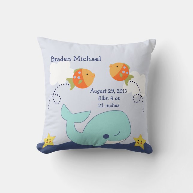 Personlig Blue Whale och Fish Pillow Keepsak Kudde (Framsida)