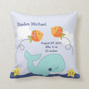 Personlig Blue Whale och Fish Pillow Keepsak Kudde