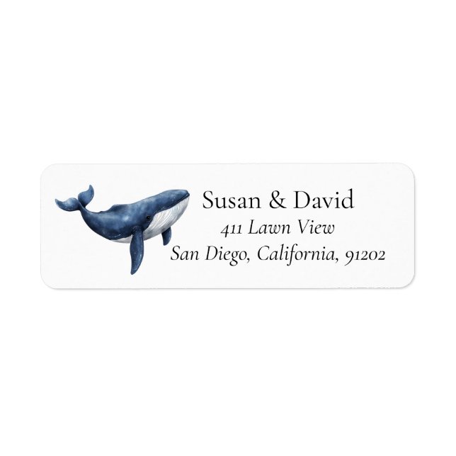Personlig Blue Whale Returadress Etikett (Framsidan)