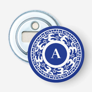 Personlig Blue White Chinoiserie Chic Monogram Flasköppnare