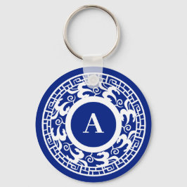 Personlig Blue White Chinoiserie Chic Monogram Nyckelring