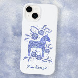 Personlig Blue White - Dala Horse<br><div class="desc">Ett modernt tag i en traditionell svensk Dala Horse-design i blått och vitt. Ändra eller ta bort namn för anpassning. Originalkonst av Nic Squirrell.</div>