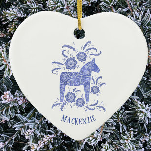 Personlig Blue White - Dala Horse Julgransprydnad Keramik