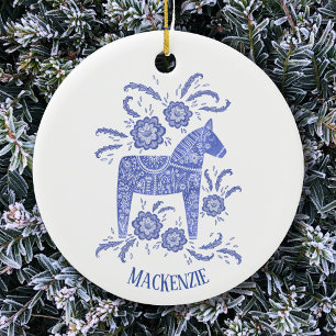 Personlig Blue White - Dala Horse Julgransprydnad Keramik