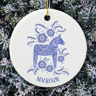 Personlig Blue White - Dala Horse Julgransprydnad Keramik