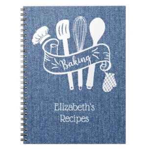 Personlig Blue White Faux Denim Baking Recipe Anteckningsbok