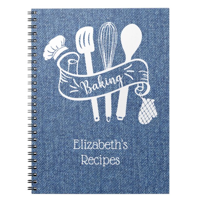 Personlig Blue White Faux Denim Baking Recipe Anteckningsbok (Framsidan)