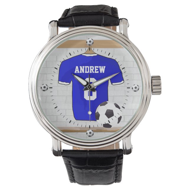 Personlig Blue White Football Ocer Jersey Armbandsur (Framsida)