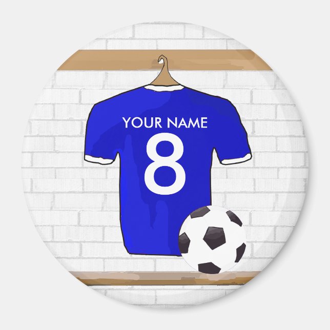 Personlig Blue White Football Ocer Jersey Magnet (Framsidan)